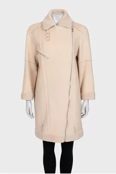 Beige cropped coat with a zipper