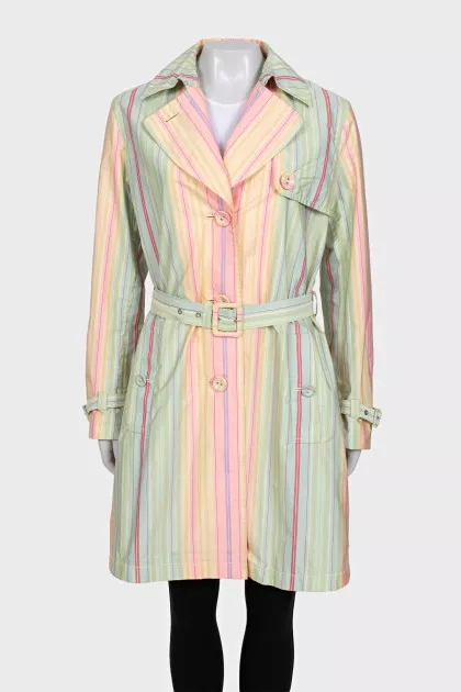 Multicolored trench coat with a belt