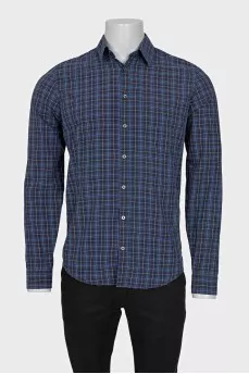 Men's blue fitted checkered shirt
