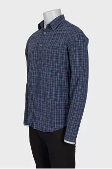Men's blue fitted checkered shirt