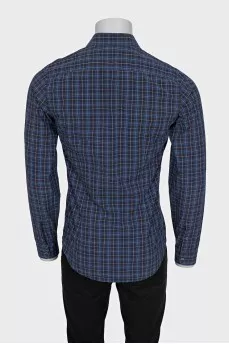 Men's blue fitted checkered shirt