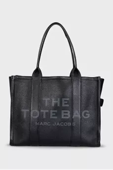 Black leather tote with logo