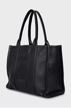 Black leather tote with logo