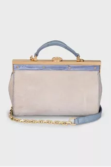 Suede bag with gold hardware