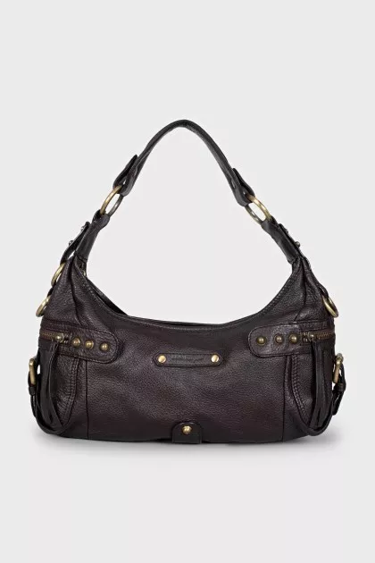 Brown leather bag with zipper