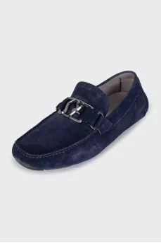 Мужские синие мокасины из замши с логотипом