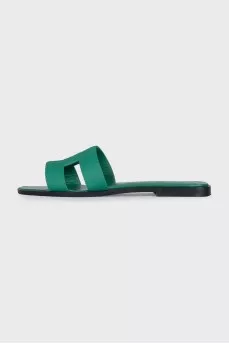 Green leather Oran flip-flops