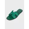 Green leather Oran flip-flops