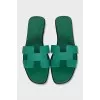 Green leather Oran flip-flops