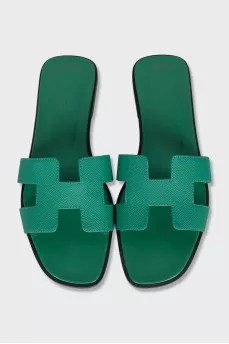 Green leather Oran flip-flops