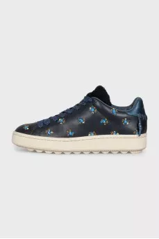 Dark blue sneakers with embroidery