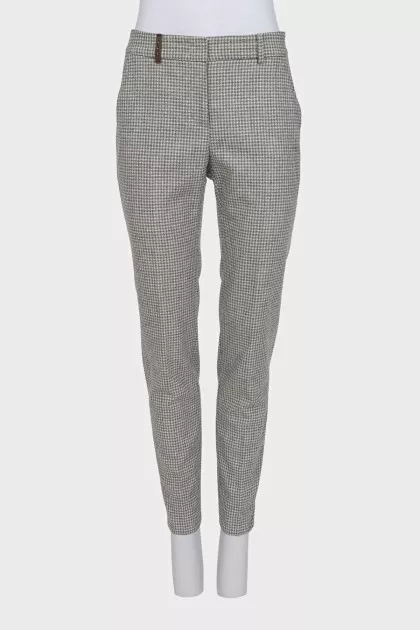 Gray plaid mid-rise trousers