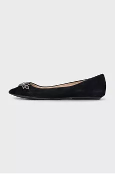 Suede ballet flats with a decorated toe