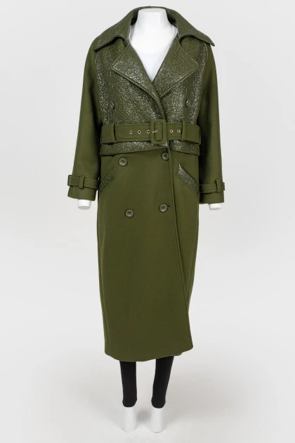 Long double -breasted coat green