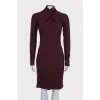 Brown wool fitted dress