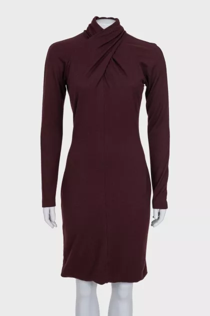 Brown wool fitted dress