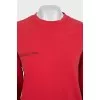 Red sweatshirt and tapered trousers suit