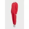 Red sweatshirt and tapered trousers suit