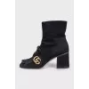 Suede ankle boots with fringed toe