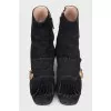 Suede ankle boots with fringed toe