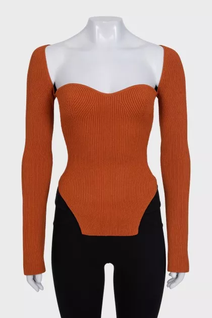 Orange ribbed long sleeve top