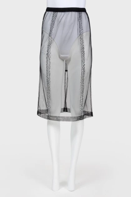 Sheer midi skirt with beads and tag
