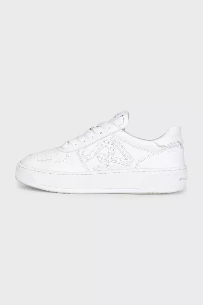 White leather lace-up sneakers