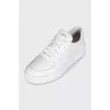 White leather lace-up sneakers