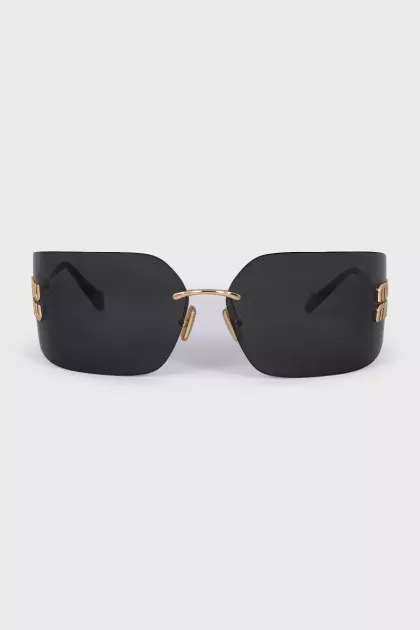 Wide sunglasses with gold logo