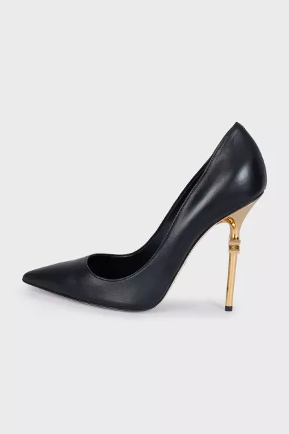 Black shoes with a curved heel