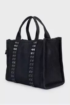 Black tote with logo and studs