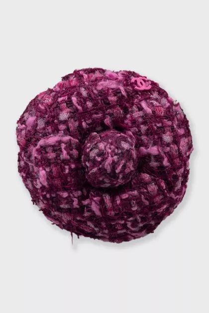 Camellia-shaped textile brooch