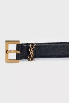 Black skinny belt with logo