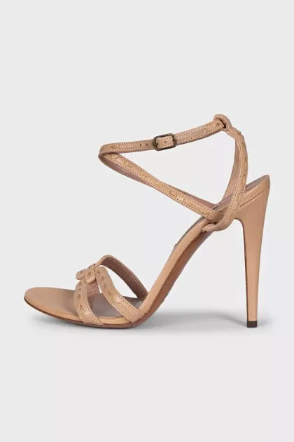 Beige leather stiletto sandals