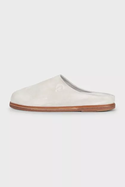 Gray suede clogs