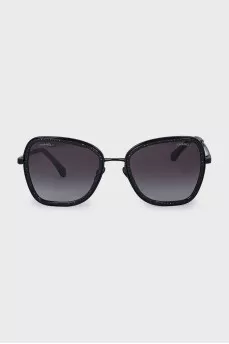 Black sunglasses with rhinestones and logo