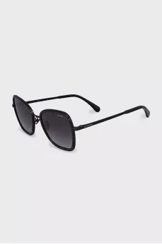 Black sunglasses with rhinestones and logo