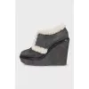 Suede insulated wedge ankle boots