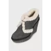 Suede insulated wedge ankle boots