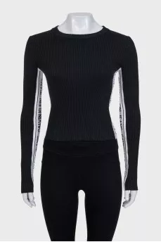 Black jumper with logo and stripes