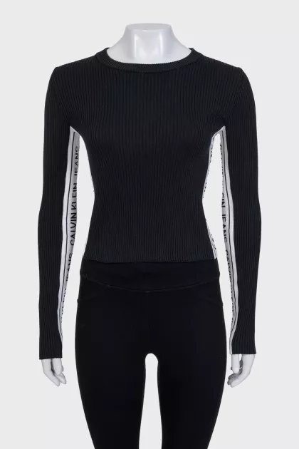 Black jumper with logo and stripes