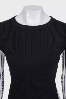 Black jumper with logo and stripes