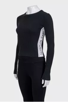 Black jumper with logo and stripes
