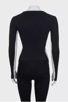 Black jumper with logo and stripes