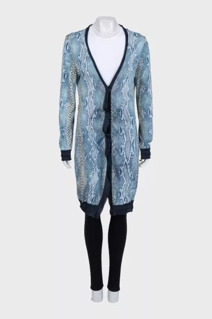 Straight cardigan with buttons in animal print