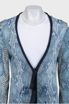 Straight cardigan with buttons in animal print