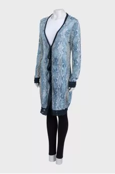Straight cardigan with buttons in animal print