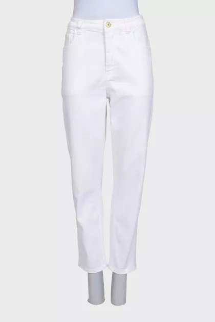 White mom fit jeans with rhinestones
