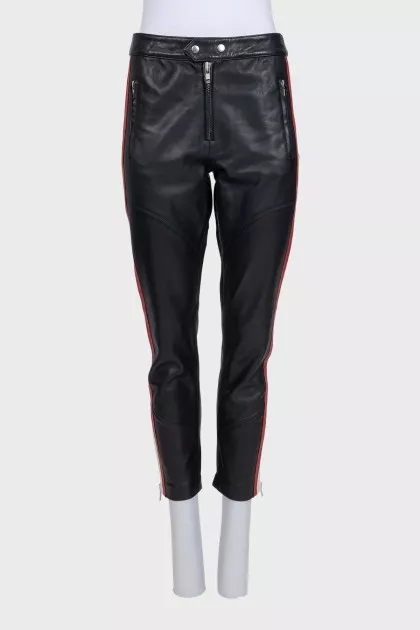 Black trousers with colored leather inserts