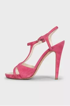 Pink suede heeled sandals